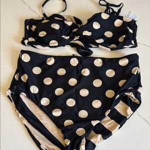 Chic Black and Cream Polka Dot Bikini
